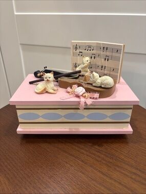 Enesco Pink and Wood Tone Musical Jewelry Box
